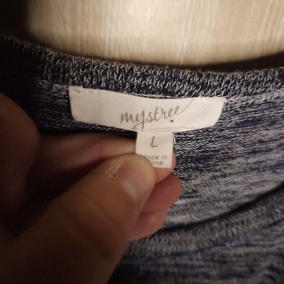 Mystree Blue Heathered Mixed Material Soft Stretchy Long Sleeve Top Large - Picture 4 of 6